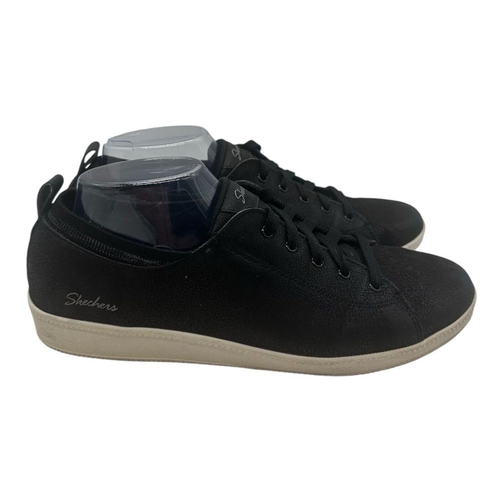 Skechers Madison Ave Shoes Women's Size 10 Black Faux Leather Lace Up Sneakers